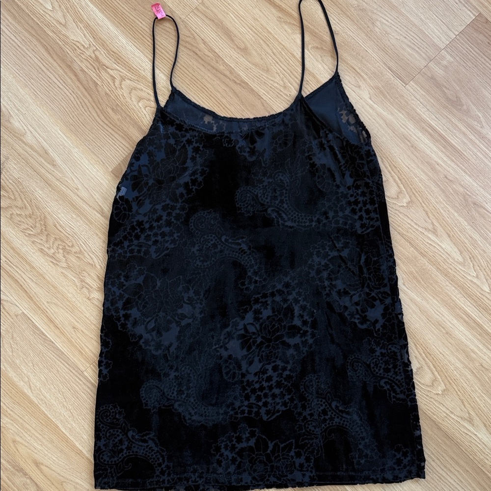 Lilac Wine Free People Black Floral Slip Dress Faux Suede Large - Picture 5 of 5